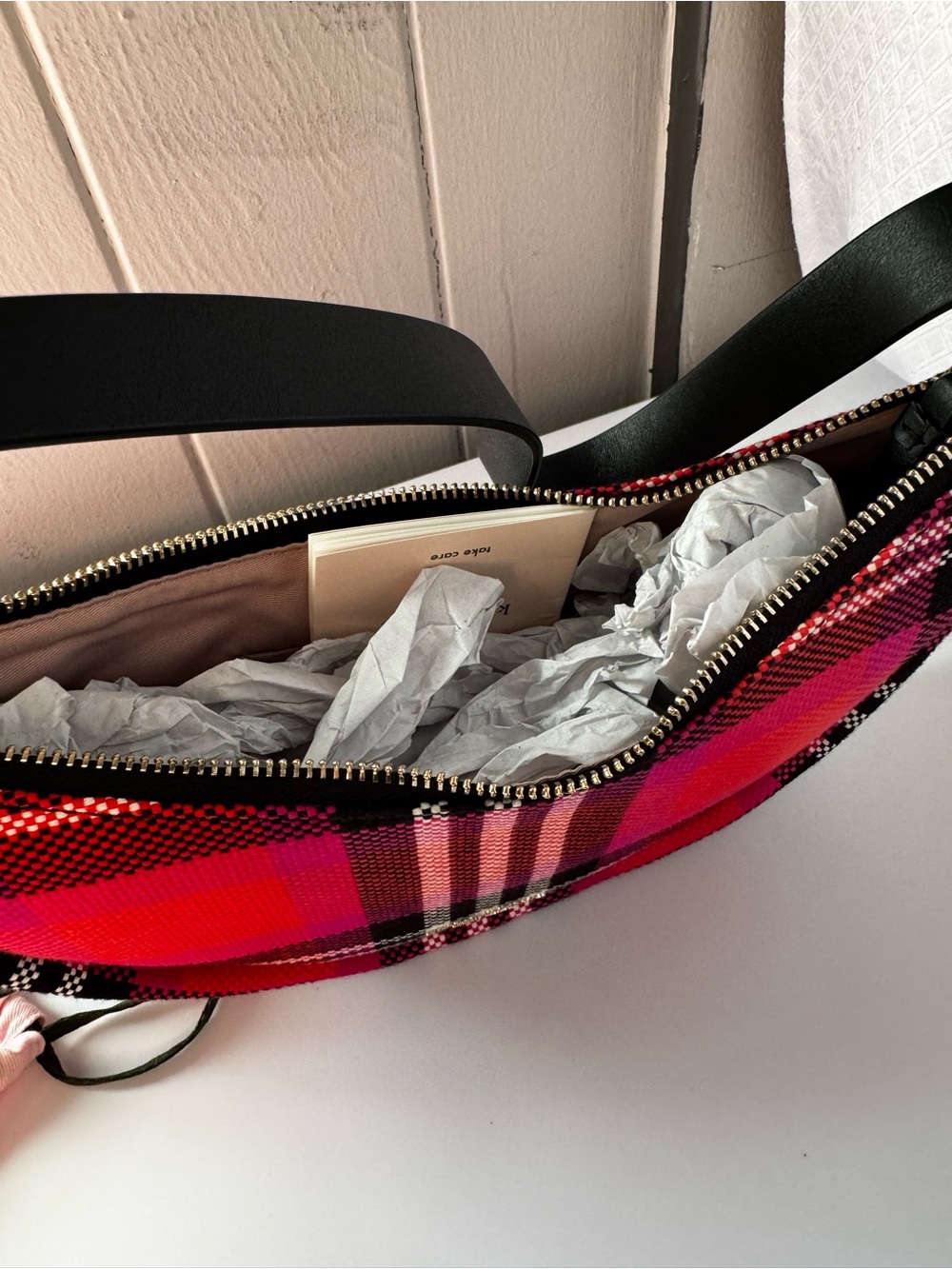 Kate Spade pink and red Plaid Crescent Shoulder Bag - Picture 6 of 9